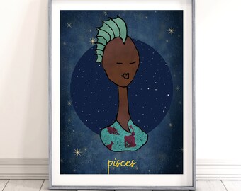 Pisces Print PNG Wall Art, Zodiac Woman Wall Print