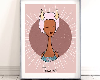 Taurus Print PNG Wall Art, Zodiac Woman Wall Print