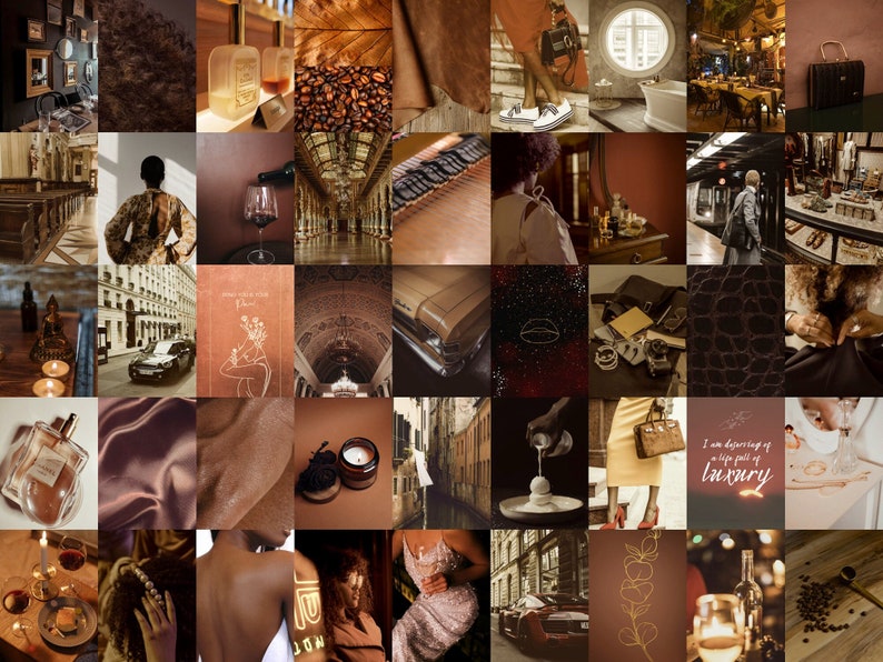 Brown Luxe Photo Collage Kit Wall Collage 50 Pcs Aesthetic room decor image 1