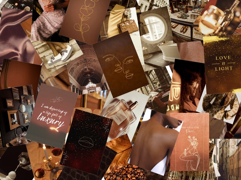 Brown Luxe Photo Collage Kit Wall Collage 50 Pcs Aesthetic room decor image 5