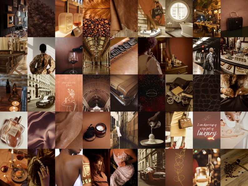 Brown Luxe Photo Collage Kit Wall Collage 50 Pcs Aesthetic room decor image 6