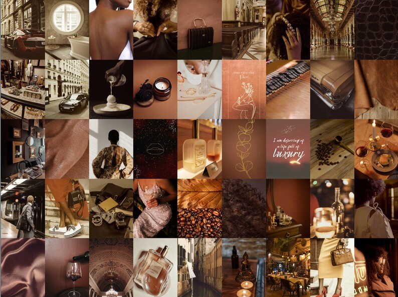 Brown Luxe Photo Collage Kit Wall Collage 50 Pcs Aesthetic room decor image 4