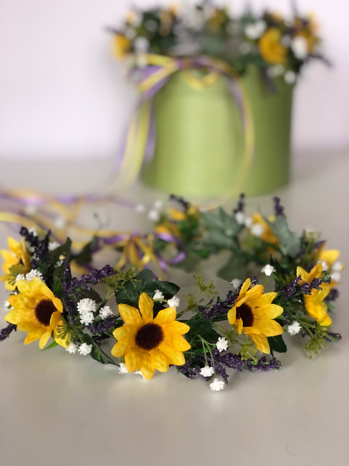 Artificial Sunflower Lavender Gypsophila and Ivy