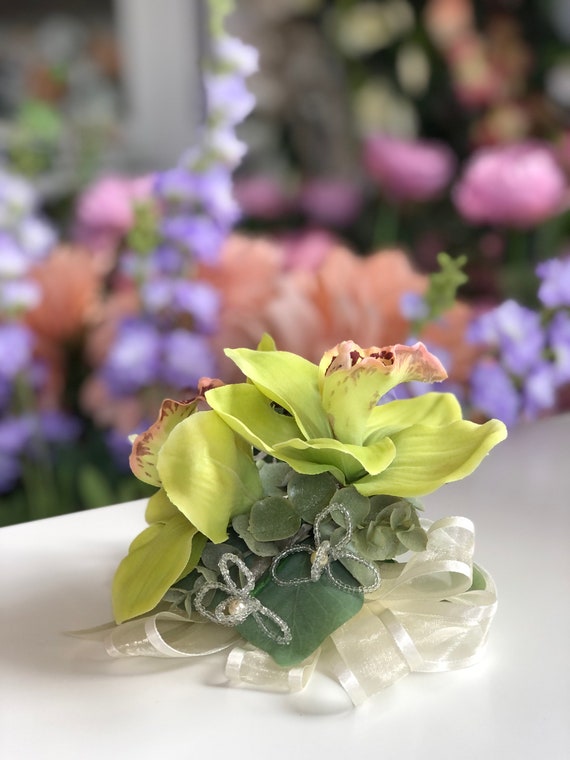 Artificial Cymbidium Orchid Lime Green Wrist Corsage mother of the