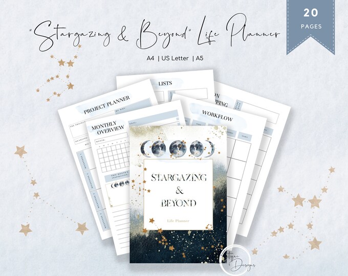 Stargazing and Beyond Life Planner Printable BUNDLE: Daily Weekly Yearly Organizer, A5 inserts, US Letter, A4, To Do List, Goal Planner