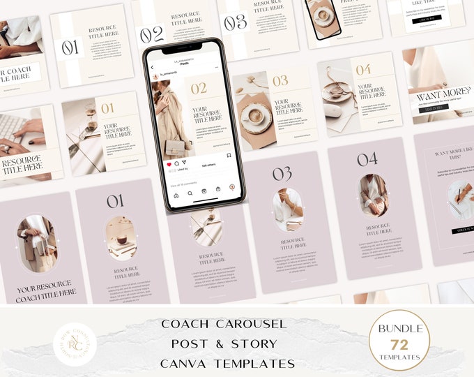 Instagram Carousel Canva Templates Bundle for Coaches and Service Providers | IG Slide Posts and Stories | Resources Carousel Templates