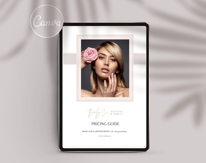 Beauty Pricing List Canva Templates For Luxury Brands, Price Guide Marketing Template, Beauty Services Pricing Sheet, Digital Download