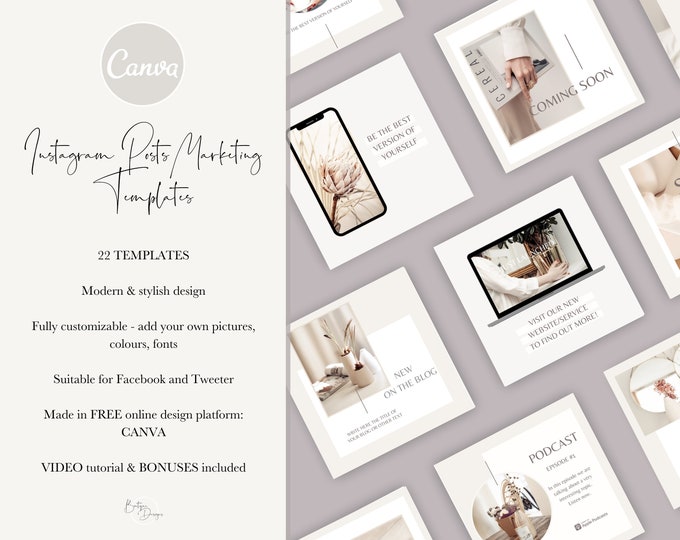 Marketing Instagram Post Canva Templates for Lady Bosses, Lifestyle Brands and Bloggers, Social Media Canva Template, Course, Freebie, Quote