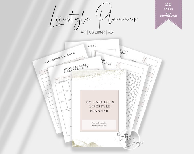 Lifestyle Planner BUNDLE: Daily Planner Printable, Monthly Planner, To Do List, Goal Planner, Life Organizer, Planner Inserts, Habit List