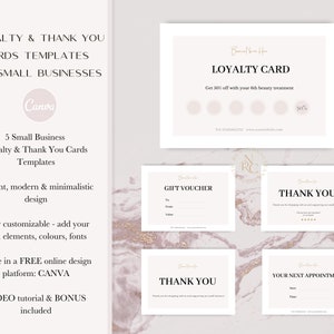 Tarjetas de agradecimiento y tarjetas de fidelización para pequeñas empresas Plantillas CANVA / Paquete de tarjetas de agradecimiento instantáneo y totalmente editable, solicite tarjetas de agradecimiento