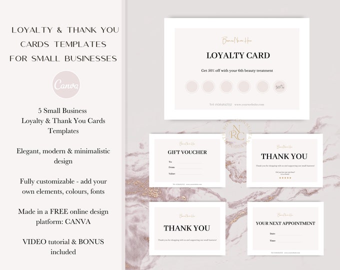Small Business Thank You Cards and Loyalty Cards CANVA Templates | Instant Fully Editable Thank You Card Pack, Order Thank You Cards