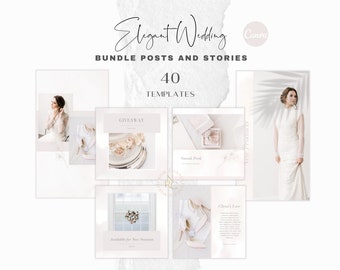 Elegant Wedding BUNDLE Posts and Story Canva Templates for Wedding Planners, Photographers and Florists, Social Media Bundle, Blush Template