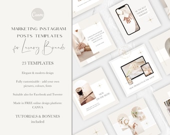 Marketing Instagram Posts Templates for Luxury Brands, Bloggers and Influencers | Blogger Templates, Social Media Pack, Canva Template