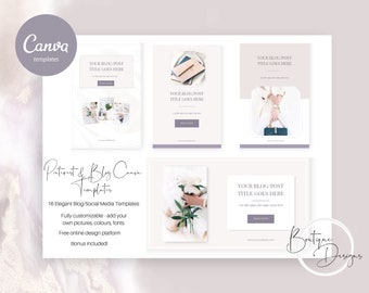 Blog & Pinterest Canva Templates - Social Media Canva Template, Blog Template, Pinterest Marketing, Instant Download, Elegant, Feminine