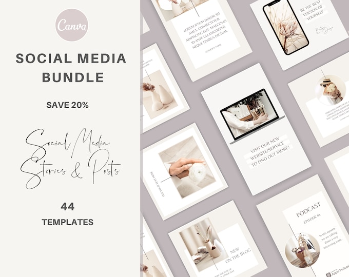 Marketing BUNDLE Social Media Canva Templates for Lifestyle Brands, Bosses, Coaches, Bloggers and Course Creators | Opt-In, Freebie, Courses