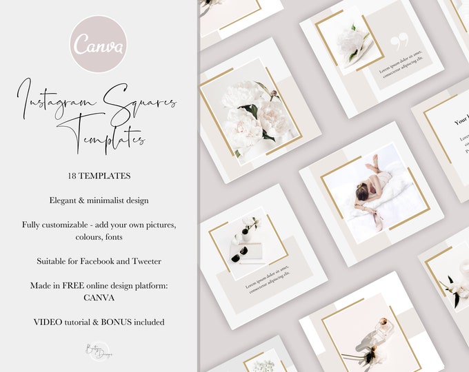 Natural Beauty Instagram Posts Canva Templates for Luxury Brands, Entrepreneurs and Influencers | Social Media Templates, Lady Boss, CANVA