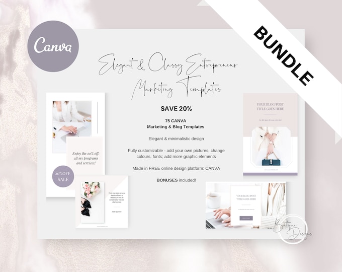 Elegant Marketing & Social Media Canva Template BUNDLE: Ebook, Program, Course, Program, Workbook, Opt-In, Freebie, Instagram, Blog Template