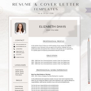 Plantillas de CV profesional, Plantilla de carta de presentación, Plantilla de CV para Canva con foto, Plantilla de CV moderno, Carta motivacional, CV