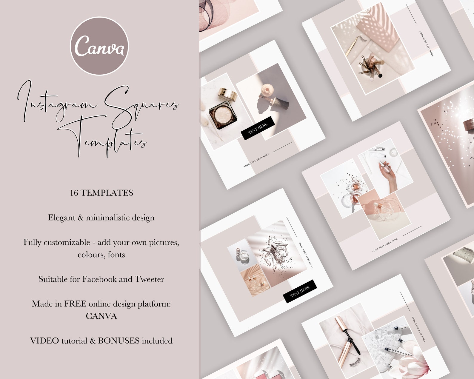 Beauty Instagram Posts Canva Templates BUNDLE for Luxury Brands ...