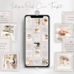 Instagram Puzzle Canva Template for Lifestyle, Beauty, Fashion, Wellness Bosses, Blush Puzzle Feed, Instagram 18 Posts, Canva Template