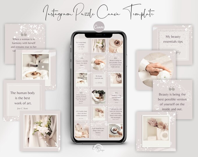 Instagram Puzzle Canva Template for Lifestyle, Beauty, Fashion, Wellness Bosses, Blush Puzzle Feed, Instagram 18 Posts, Canva Template