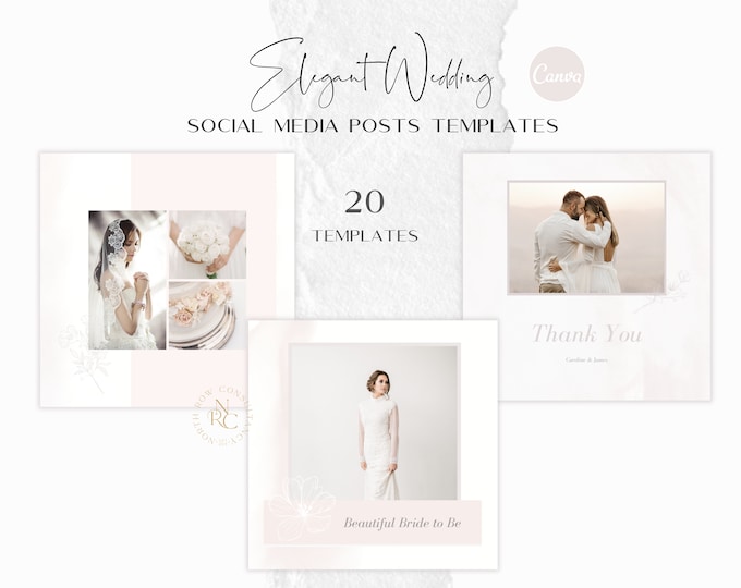 Elegant Wedding Instagram Templates for Canva | Wedding Planners, Photographers and Florists Canva Templates, Blush Templates