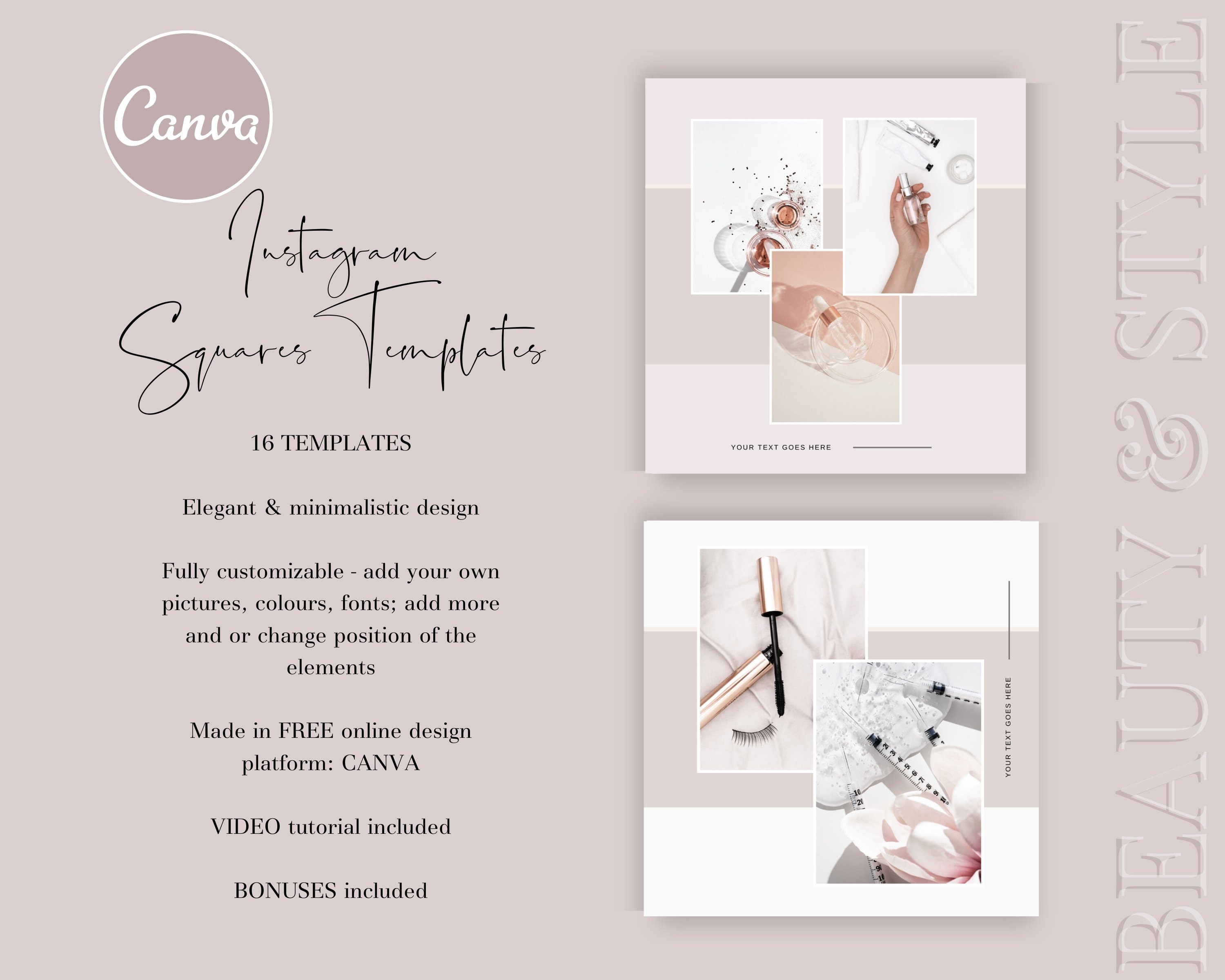 Beauty Instagram Posts Canva Templates BUNDLE for Luxury Brands ...