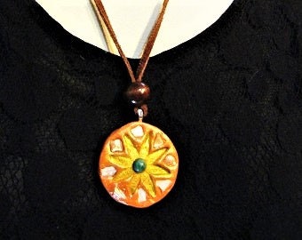 women's or girl's short orange flower clay pendant necklace/ handmade boutique jewelry