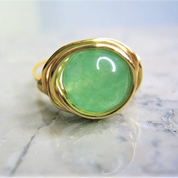 jade gemstone wire ring, gold jade ring, jade ring for women and girls, handmade wire rings
