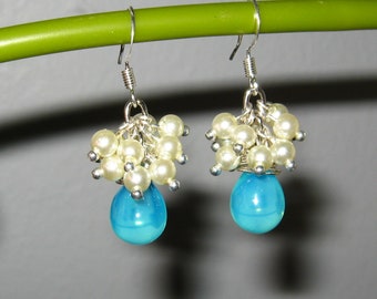 Aqua blue teardrop cluster earrings for women/cluster earrings/boutique jewelry