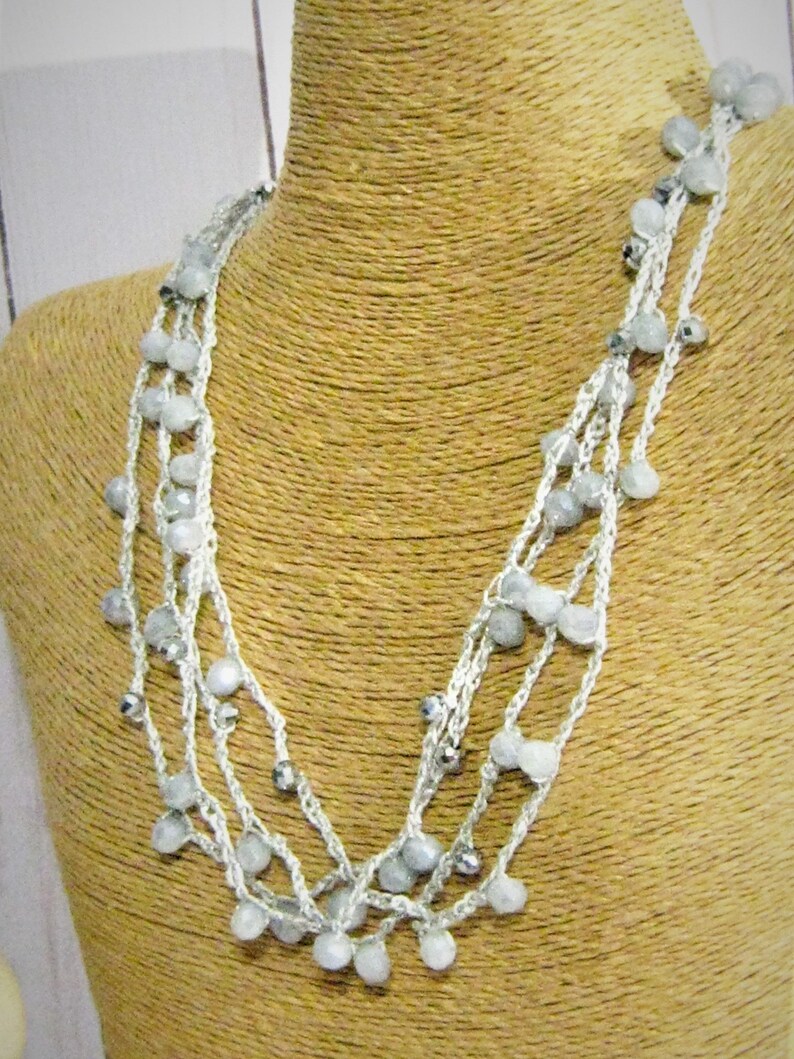 womens multi layer handmade crochet thread beaded necklace /boutique jewelry