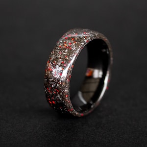 Meteorite and Red Opal Meteorite Galaxy Ring black zirconium band