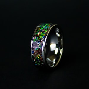 Meteorite Ring, Dinosaur Bone Ring, Meteorite and Dinosaur Ring, Deep Sea Galaxy Ring Tungsten