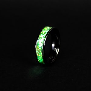 Green Meteorite Glow Ring made with real Campo Del Cielo Meteorite