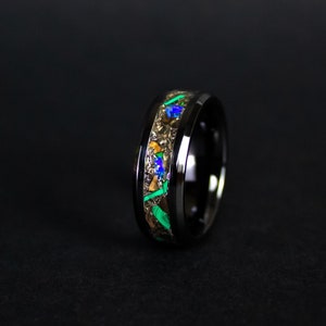 Meteorite Ring made with Malachite and Ethiopian Opal and T-Rex Fossil