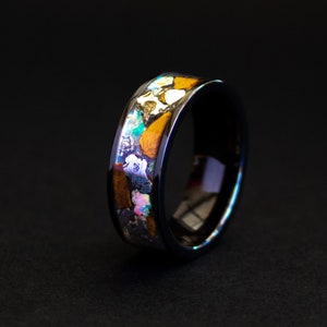 T-Rex and Meteorite Ring with Real Meteorite and Real Ethiopian Opal