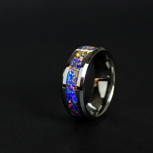 Velociraptor Dinosaur Bone Ring and Meteorite Ring made with Meteorite and Dinosaur Bone - Purple/Blue