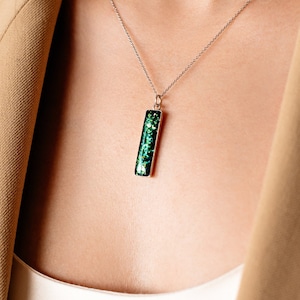 Megalodon Necklace, Real Sterling Silver Necklace with Real Meteorite and Megalodon Tooth Pieces - Green