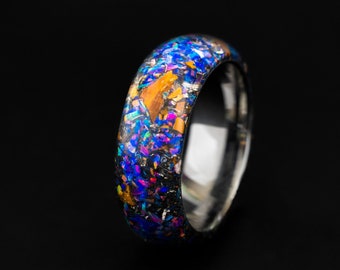 Meteorite and Velociraptor Ring made with real pieces of Dinosaur Bone, Endless Band