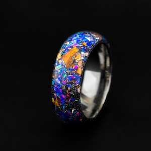 Meteorite and Velociraptor Ring made with real pieces of Dinosaur Bone, Endless Band