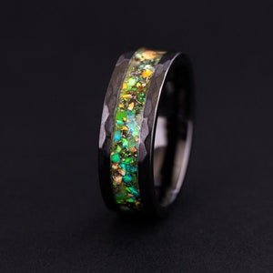 Velociraptor and Meteorite Glow Ring made with real Dinosaur Bone and Meteorite