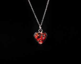 Heart Meteorite Necklace: Sterling Silver Pendant with Red Opal