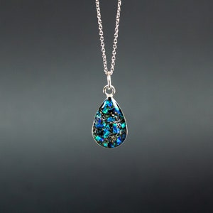 Meteorite Necklace, Real Sterling Silver Necklace with Real Meteorite Pieces - Blue