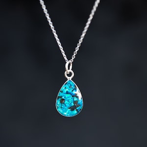 Lunar Meteorite Necklace, Real Sterling Silver Necklace with Real Lunar Meteorite Pieces - Blue