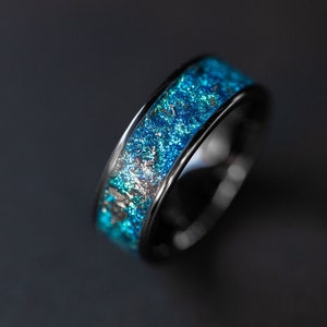 Real Meteorite Ring: Blue Galaxy Ceramic Wedding Band