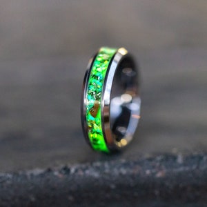 Velociraptor Ring, Meteorite Ring made with Meteorite and Dinosaur Bone Green Glow Ring