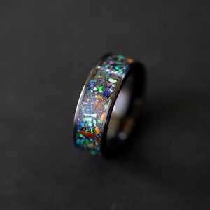 T-Rex Ring, T-Rex Velociraptor and Meteorite Ring, Dinosaur Bone Ring Meteorite Ring Men's Opal Wedding Ring