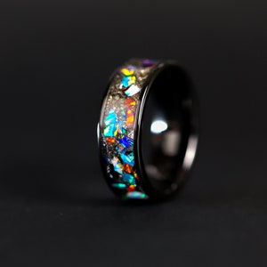 Real Meteorite Wedding Band, Unique Wedding Band with Meteorite, Universe Ring