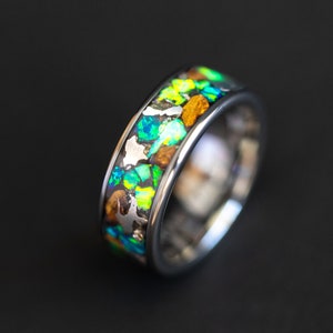 T-Rex Ring Dinosaur Bone Ring Meteorite Ring Men's Wedding Ring, Real tyrannosaurus Rex - Tungsten