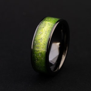 Meteorite Galaxy Ring Green with custom ceramic or tungsten band